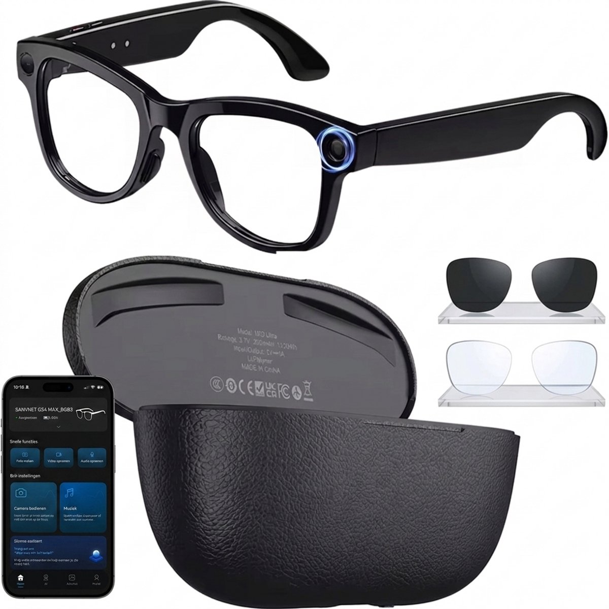 Vizon Camera Bril met Sony 8MP - Smart Glasses 4K - Verborgen Camera Bril - Spycam met WiFi en Bluetooth - IP67 Waterdicht - NL-app