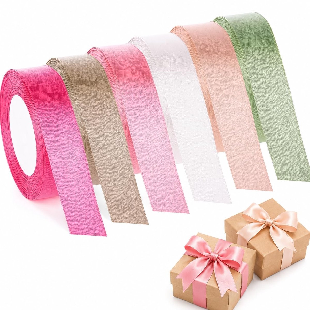 NTH products- Decoratielint Dubbelzijdig - Set van 6 Rollen - 2cm Breed - Luxe Satijnen Lint - Roze/Roségoud - Duurzaam en Zacht