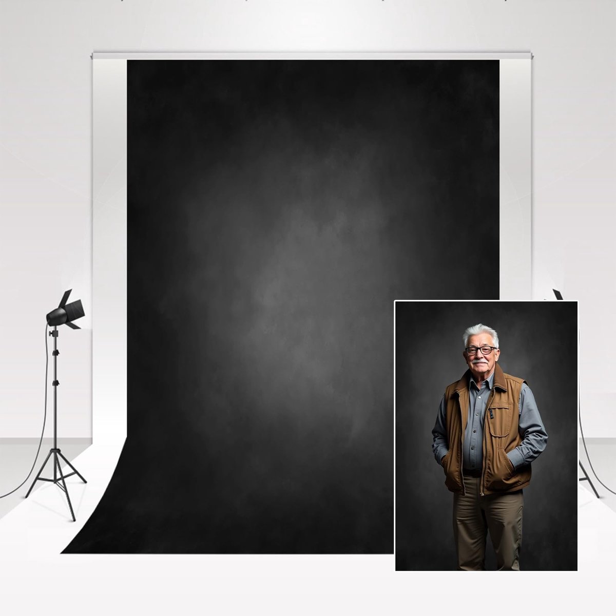NTH products- Fotoachtergrond Zwart-Grijs Gradiënt - 2x3m - Microfiber - Herbruikbaar - Duurzaam - Naadloos - Fotostudio Achtergrond
