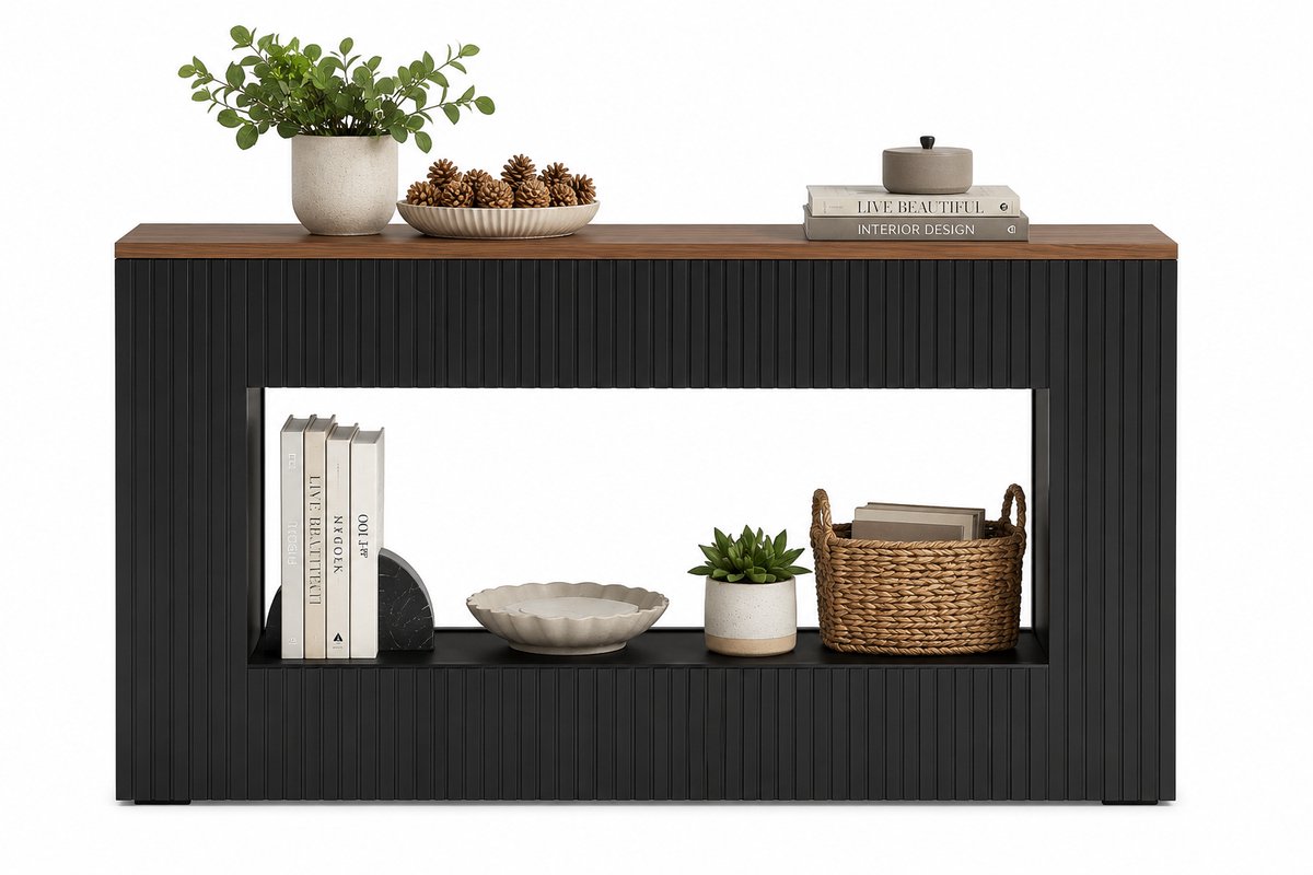 CINK Home® Moderne Consoletafel met Opbergruimte – Zwart Walnoot – 140 x 30 x 85 cm – Sidetable – Haltafel – Achter Bank Tafel