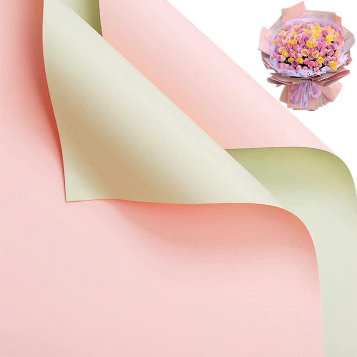 MTTproducts- Inpakpapier Dubbelzijdig 20 Vellen - Waterdicht Cadeaupapier - Bloem Verpakking - Tweekleurig Papier - Luxe Materiaal - 22,8 x 22,8 Inch
