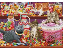 Diamond Painting - 7024 Candy Cats - Kittens in het Snoep - Letistitch (75 x 55) vierkante steentjes