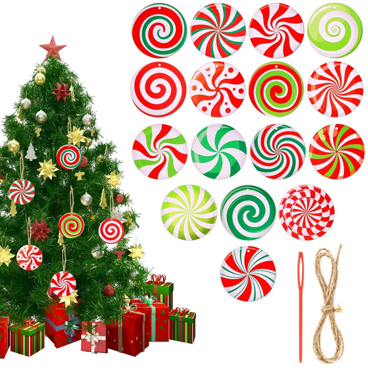 MTTproducts- Snoep Ornamenten Set - 16 Stuks - Kleurrijk - Kerstboom Decoraties - Lollipop Decoraties - Karton - 9 x 9 cm - Kerstdecoratie