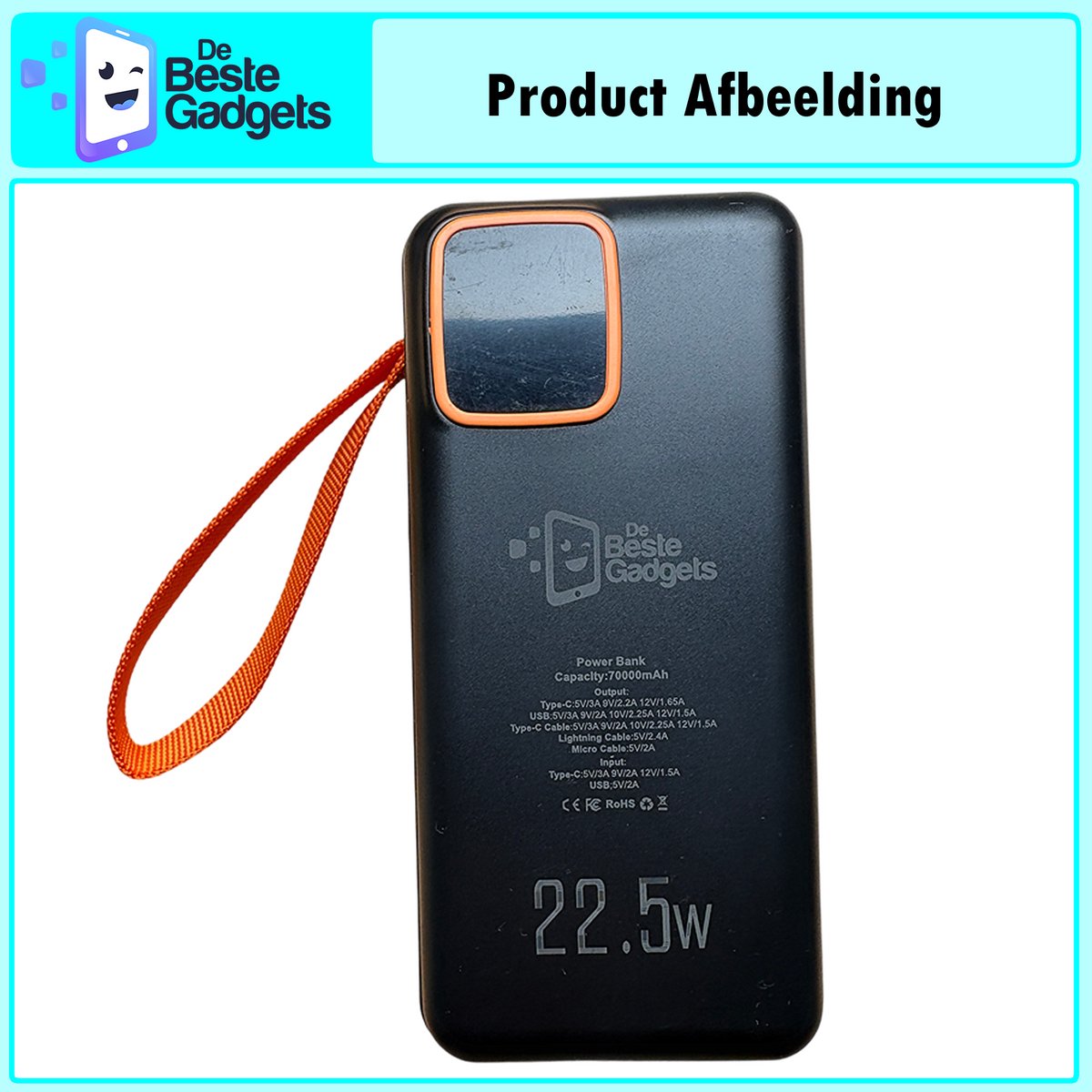 De Beste Gadgets Powerbank 70.000mAh – 30W Snelladen – 4 Ingebouwde Kabels – USB-C, Lightning & Micro-USB – Draagbare Oplader voor iPhone, Samsung, iPad & Meer – foto 3