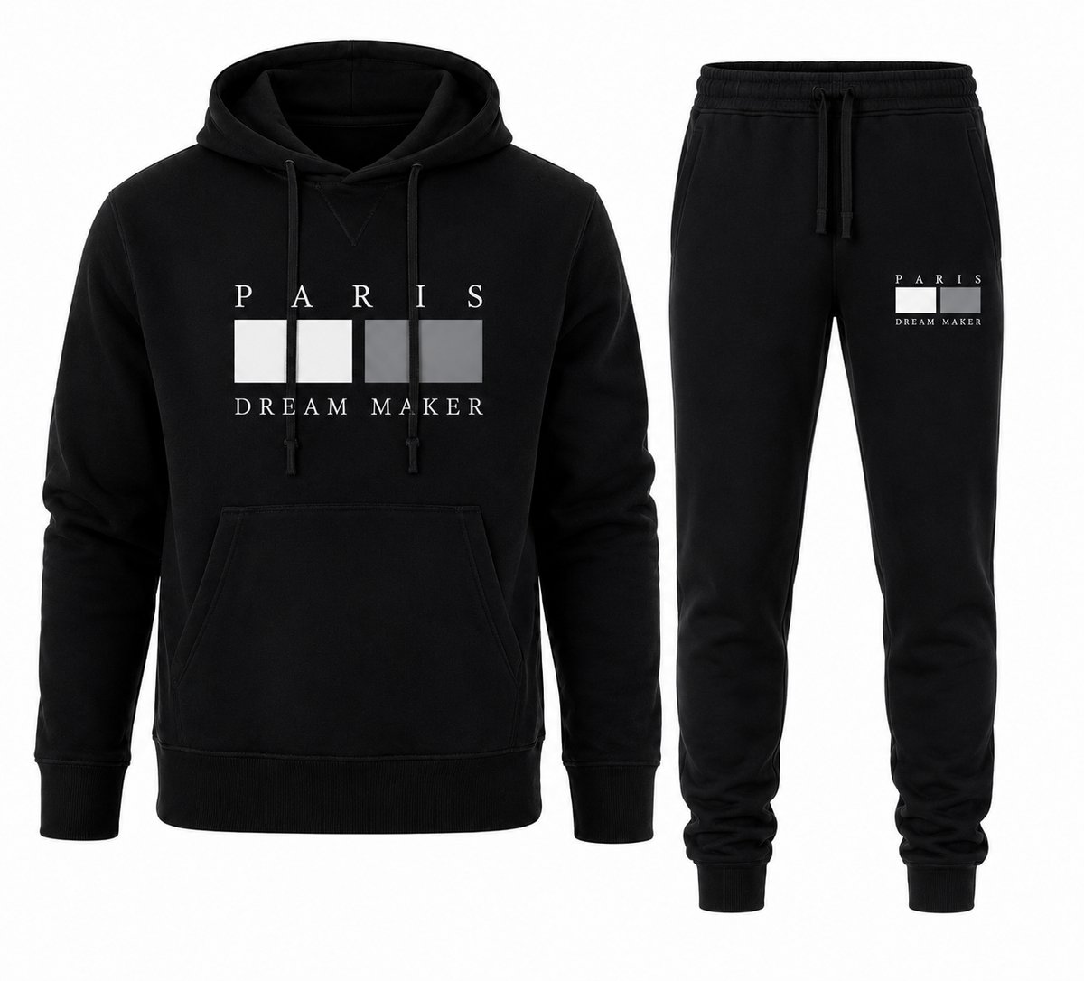 Trainingspak Heren - Hoodie Heren - Sportkleding Heren - Joggingpak met Joggingbroek - PARIS Dream Maker -Zwart - S