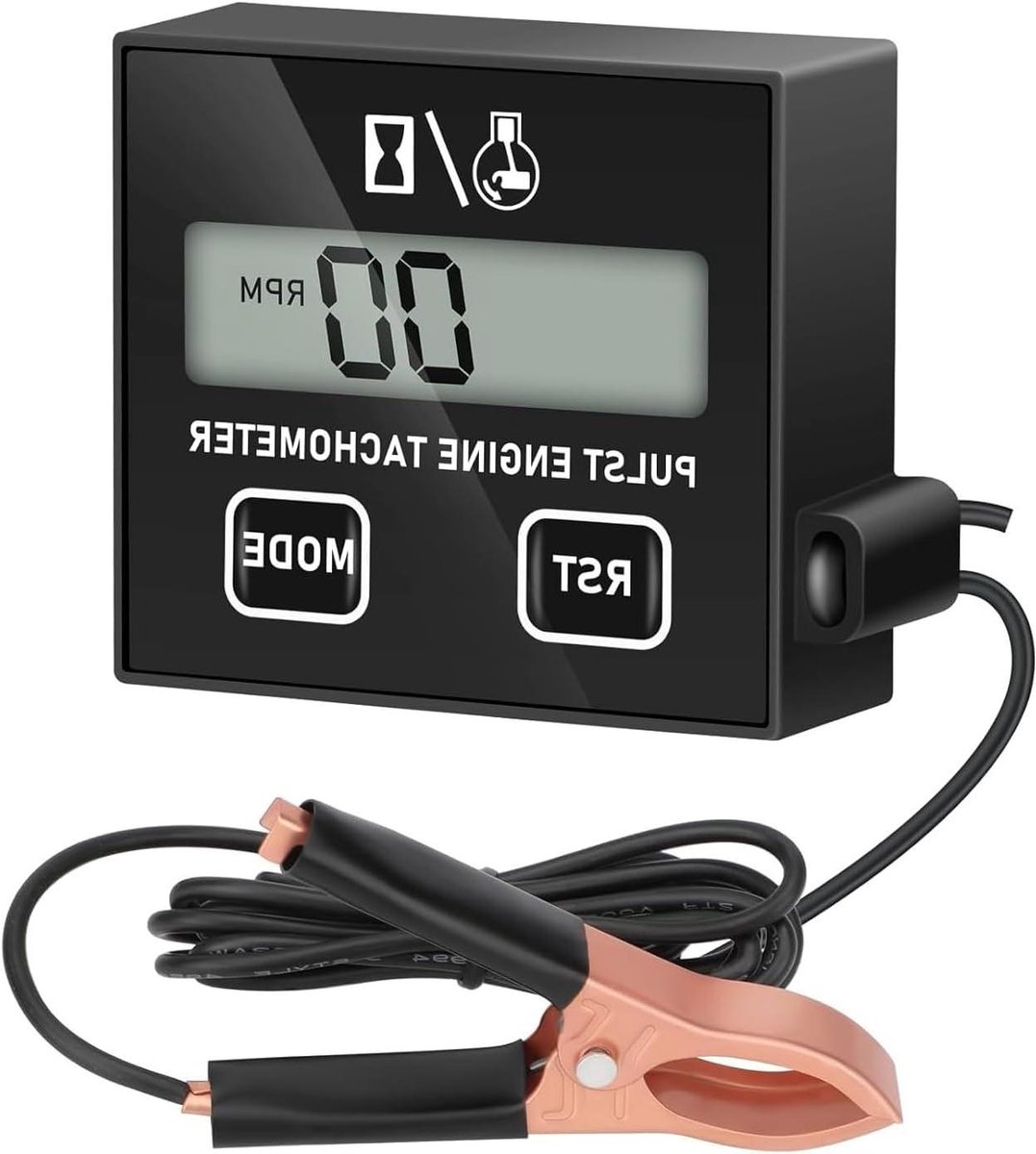 Digitale Toerenteller - Inductieve Toerentalmeter - Motoronderhoud - Met Bedrijfsurenteller - 7.3 x 7.3 x 4.8 cm - Zwart