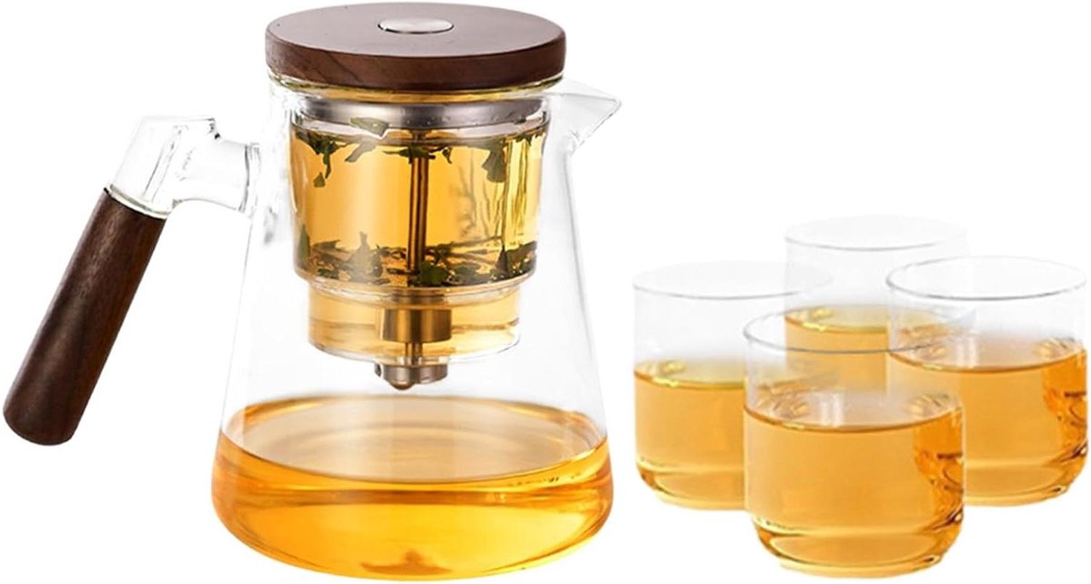 Theepot met infuser - Glazen waterkoker - Losse thee zetten - Anti-mors tuit - 800ml capaciteit - Transparant