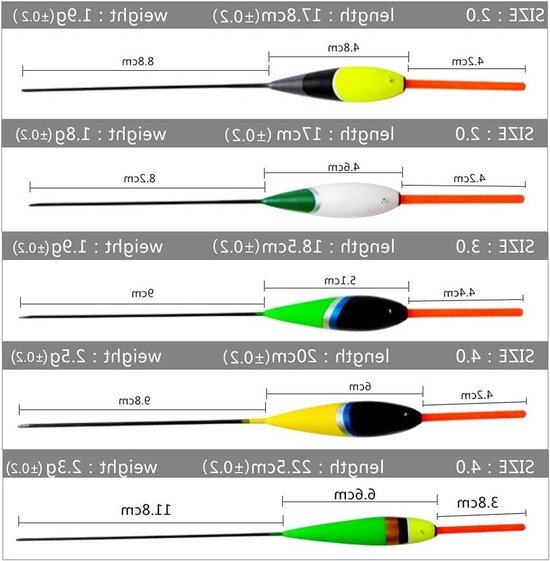 Float Set voor Vissers, 10 Stuks Drijvende Dobbers voor Karpervissen, Anti-roest Floats voor Zoetwater Vissen - Profesional Anglers Uitrusting van Merkloos — afbeelding 2