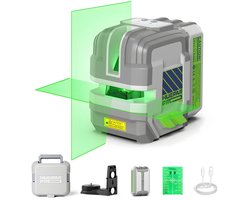 Huepar Pro Kruislijnlaser Zelfnivellerend – 18 Uur Batterij – Groene Lijnlaser met Pulsmodus – Laser Waterpas – Bouwlaser met Magnetische Beugel & Hardcase – USB-C Oplaadbaar - Lijnlaser voor Tegels & Klussen – GK011SG