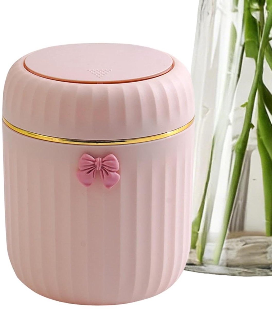 Mini Prullenbak - Kleine Afvalbak - Bureau Opruimen - Met Drukdeksel - 16.5 cm Hoog - Veelkleurig