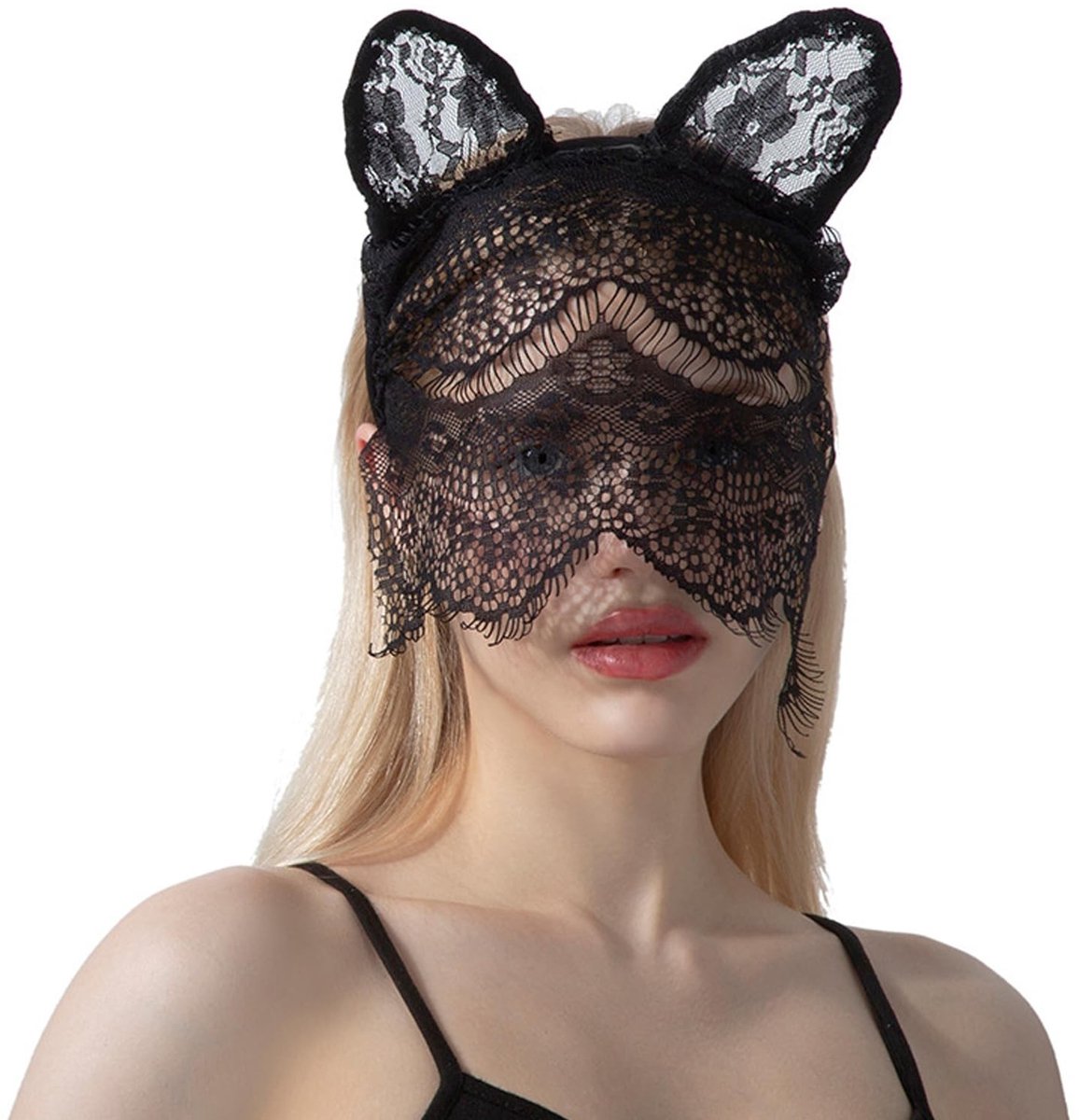 Cosensi- Gezichtsmasker Kanten - Volledig Gezichtsmasker - Hoofdband - Zwarte Sluier - Maskerade - Kostuumfeestoutfit