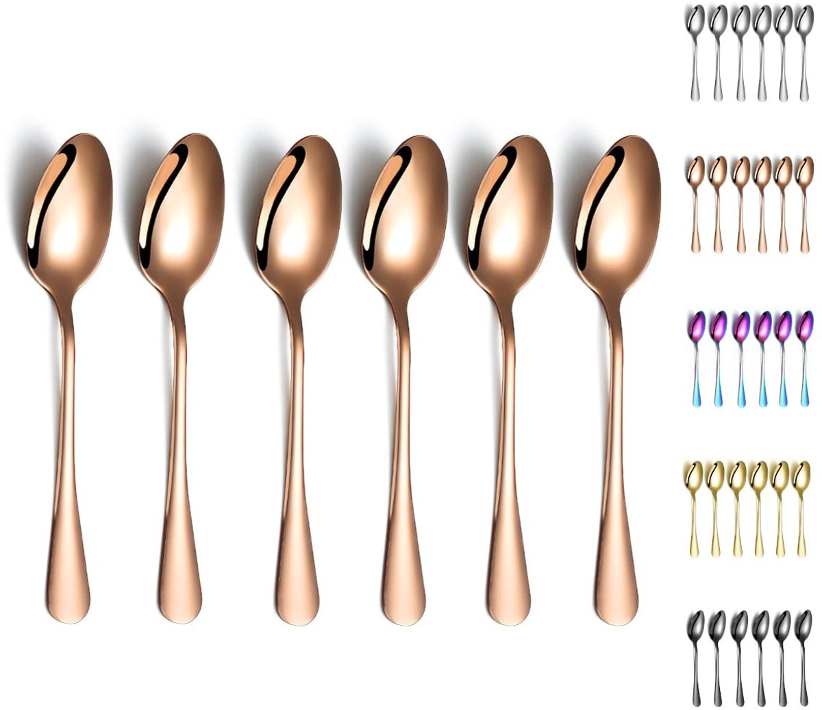 Cosensi- Lepels Set van 6 - Roestvrij Staal - Roestbestendig - Soeplepels/Dessertlepels - Titanium Plating - Duurzaam Ontwerp - Glanzende Afwerking - Servies