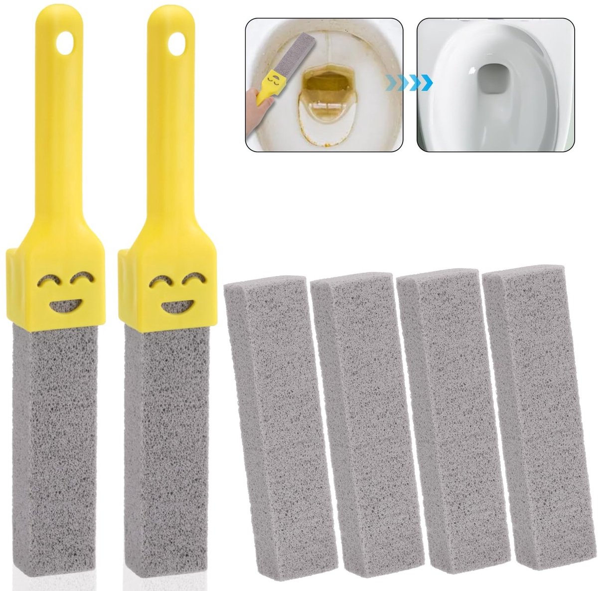 Cosensi- Puimsteen 6 Stuks - Toilet Puimsteen met Handgrepen - Natuursteen - Kalkverwijderaar - Schoonmaakbenodigdheden - Afmetingen 2,5 × 3,5 × 15 cm - Schoonmaaksteen