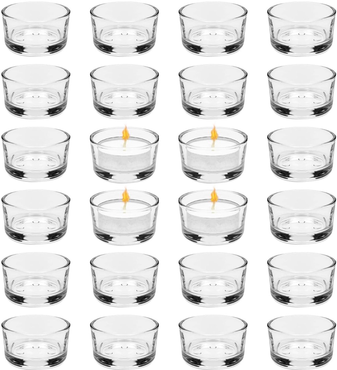 Cosensi- Theelichtglazen Set van 24 - Mini Kaarsenhouders - Kaarsenhouders voor Decoratie - Heldere Kaarsenglazen - 4,5 cm Dm - Wit Transparant Glas