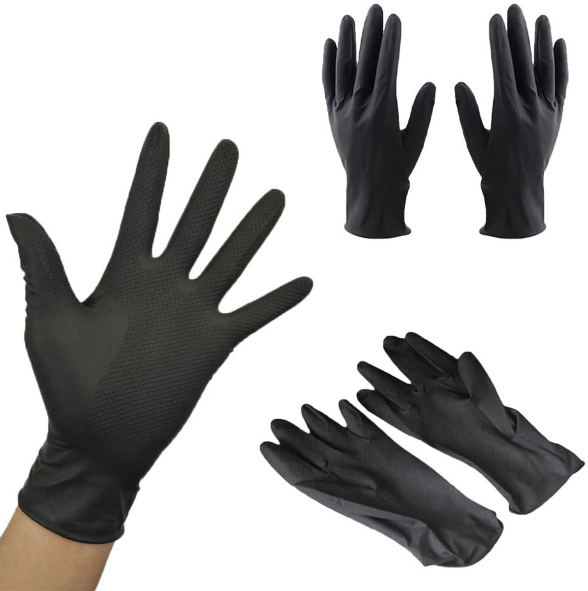 Cosensi- Latexhandschoenen Herbruikbaar - Antislip - Zwart - Maat L - 3 Paar - Chemicaliënbestendig - Handbescherming - Schoonmaakhandschoenen