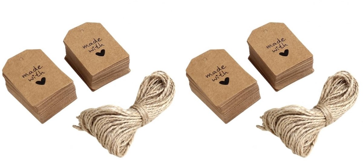 Cosensi- Etiketten 200 stuks - Papieren Hangers - Cadeaulabels - Bruiloftsetiketten - Feestdecoratie - 5,5 x 4 cm