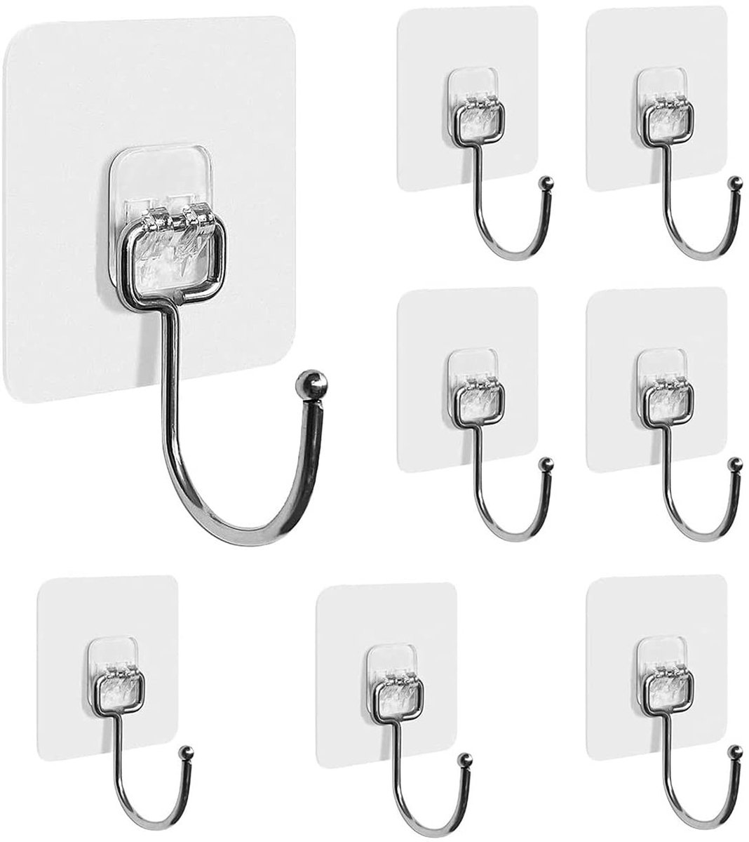 Cosensi- Haak Transparant - 8 Stuks - Zelfklevend - Zware Duurzaamheid 20kg - Voor Sleutels/Kitchenware - Makkelijk te Installeren - Wandhaak