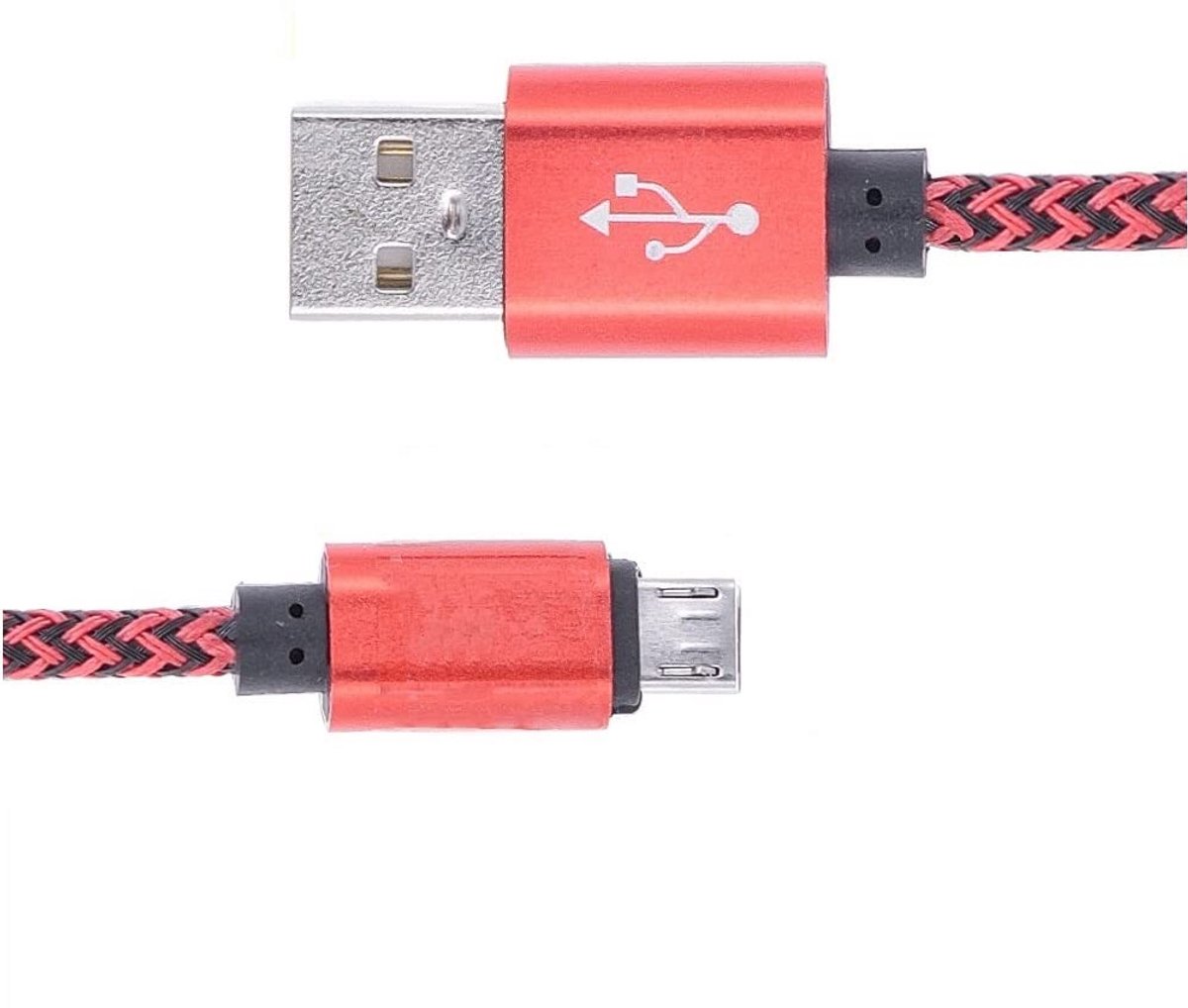 Duurzame gevlochten USB naar Micro USB datakabel 3 meter zwart-rood