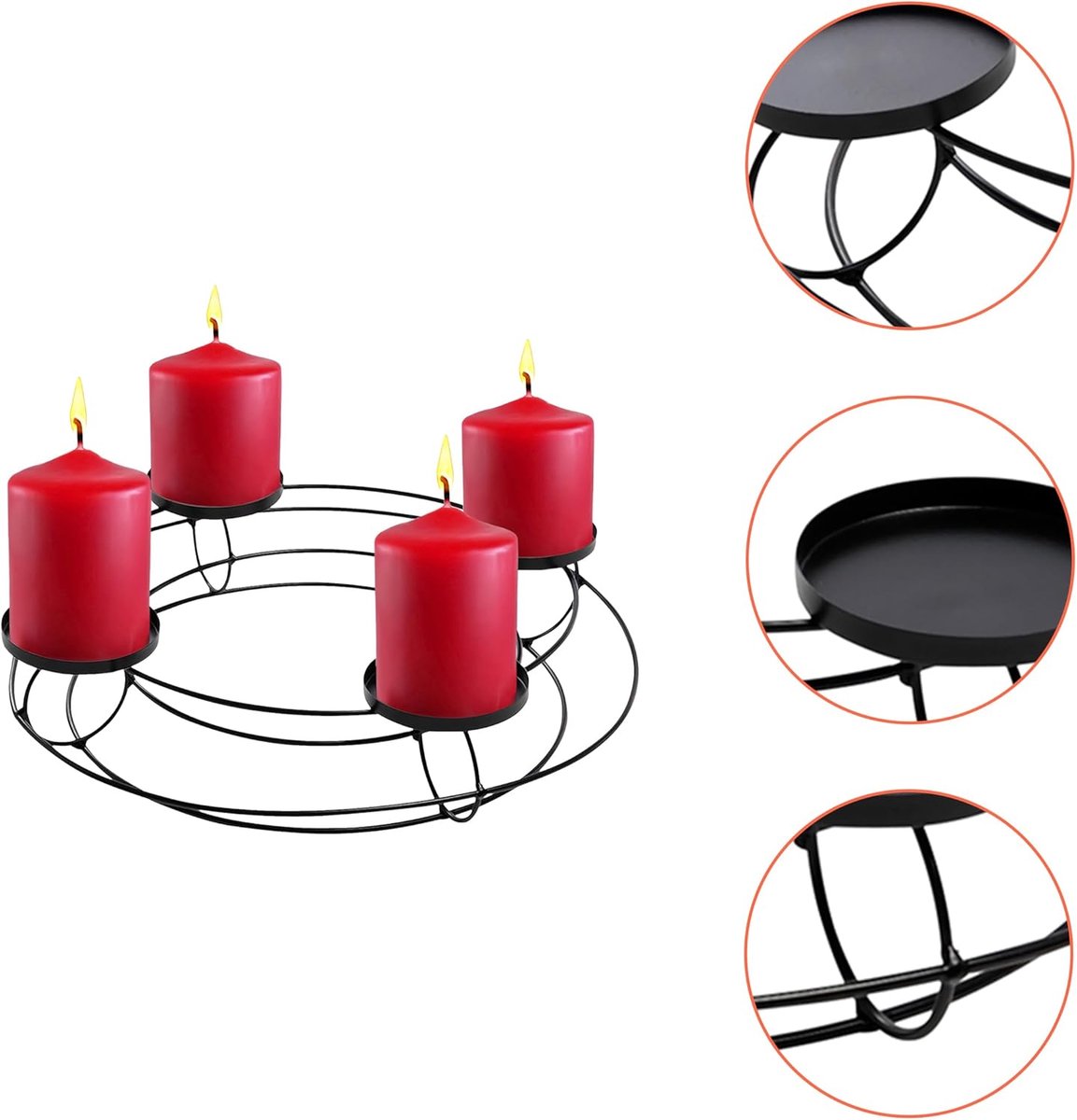 Zwarte Metalen Adventskrans met Roosterdesign voor 4 Stompkaarsen (30 cm) – foto 5