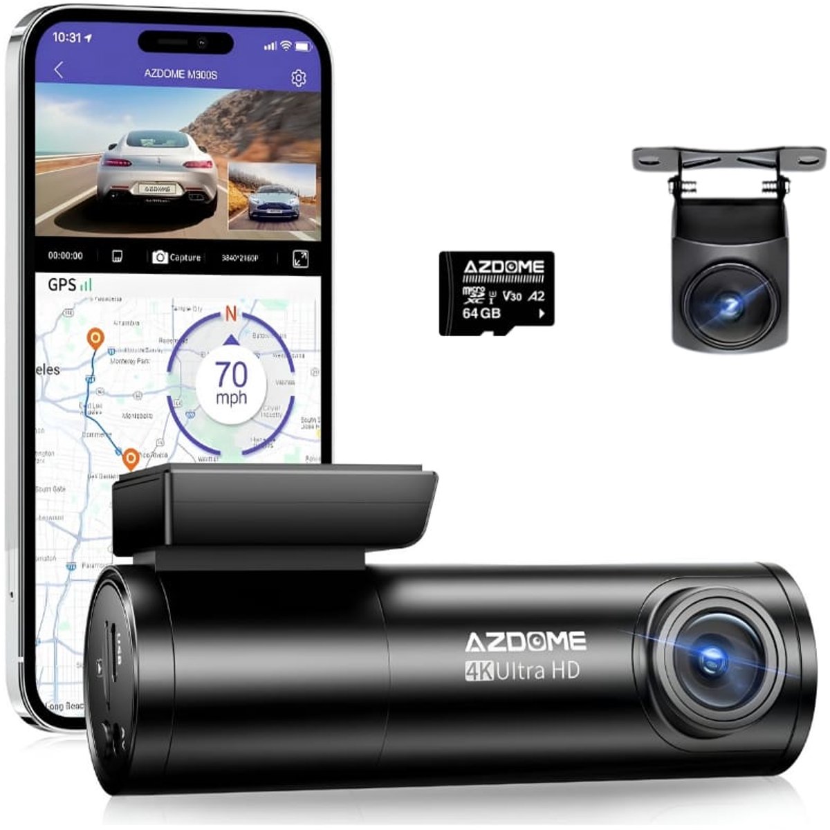 Bol.com AZDome M300S 2CH 4K Wifi Gps dashcam voor auto - 4K + Full HD resolutie - Night vision - Parkeerbeveiliging - 64gb Micro... aanbieding