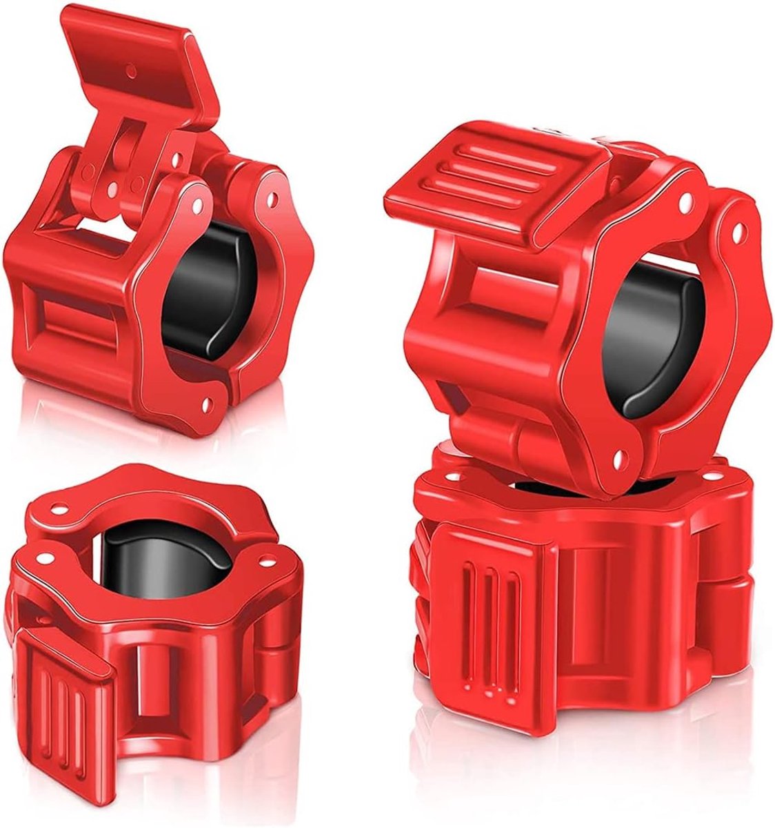 Halterklemmen voor Lange Halter, Antislip, Snel Verwijderbaar, Vergrendeling, Platen - Kraagclips voor Workout, Gewichtheffen, Fitness, Training - Accessoires - Rood - 25kg - 4 Stuks - Allecta