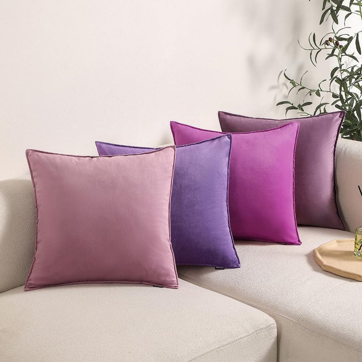Set van 4 Sierkussenhoezen 50x50 cm Effen Kleur voor Bank en Woonkamer