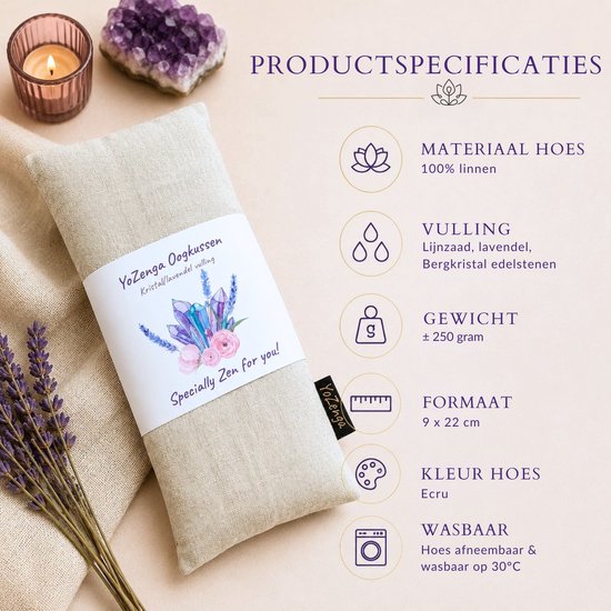 YoZenga oogkussen met Bergkristal & biologische lavendel - kristallen/edelstenen - Kleur: Linnenwhite - Yoga - Meditatie - Ontspanning - Ideaal bij hoofdpijn & stress klachten van YoZenga — afbeelding 3
