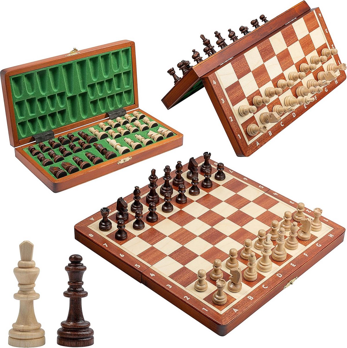 Houten Schaakbord Inklapbaar Magnetisch 28cm - Handgemaakt Toernooi Schakers Set voor Kinderen en Volwassenen