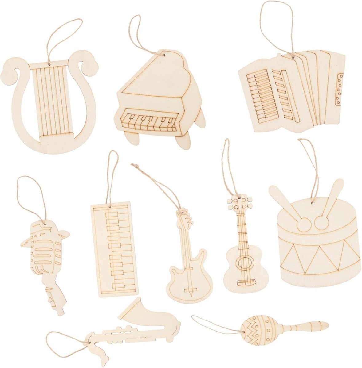 Houten Uitsparingen - Muziek Ambachten - Knutselen Kleuren - Muziek Instrument Vorm - 10 x 7.5 cm - Beige