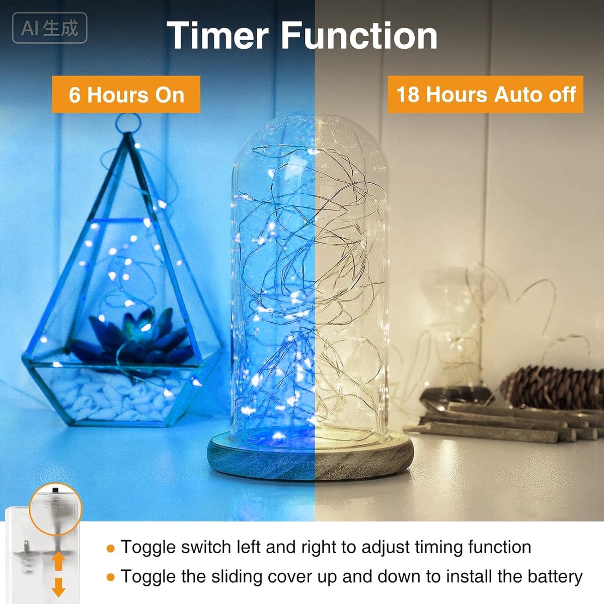 Batterij Lichtsnoer - Draadloos Kerstlicht - Sfeervolle Decoratie - Met Timer Functie - 3 Meter 30 LEDs - Blauw — cadeau in Wonen & Interieur - foto 6