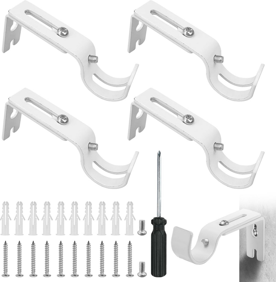 Verstelbare Gordijnstang Houder Set - 4 Stuks - Wit