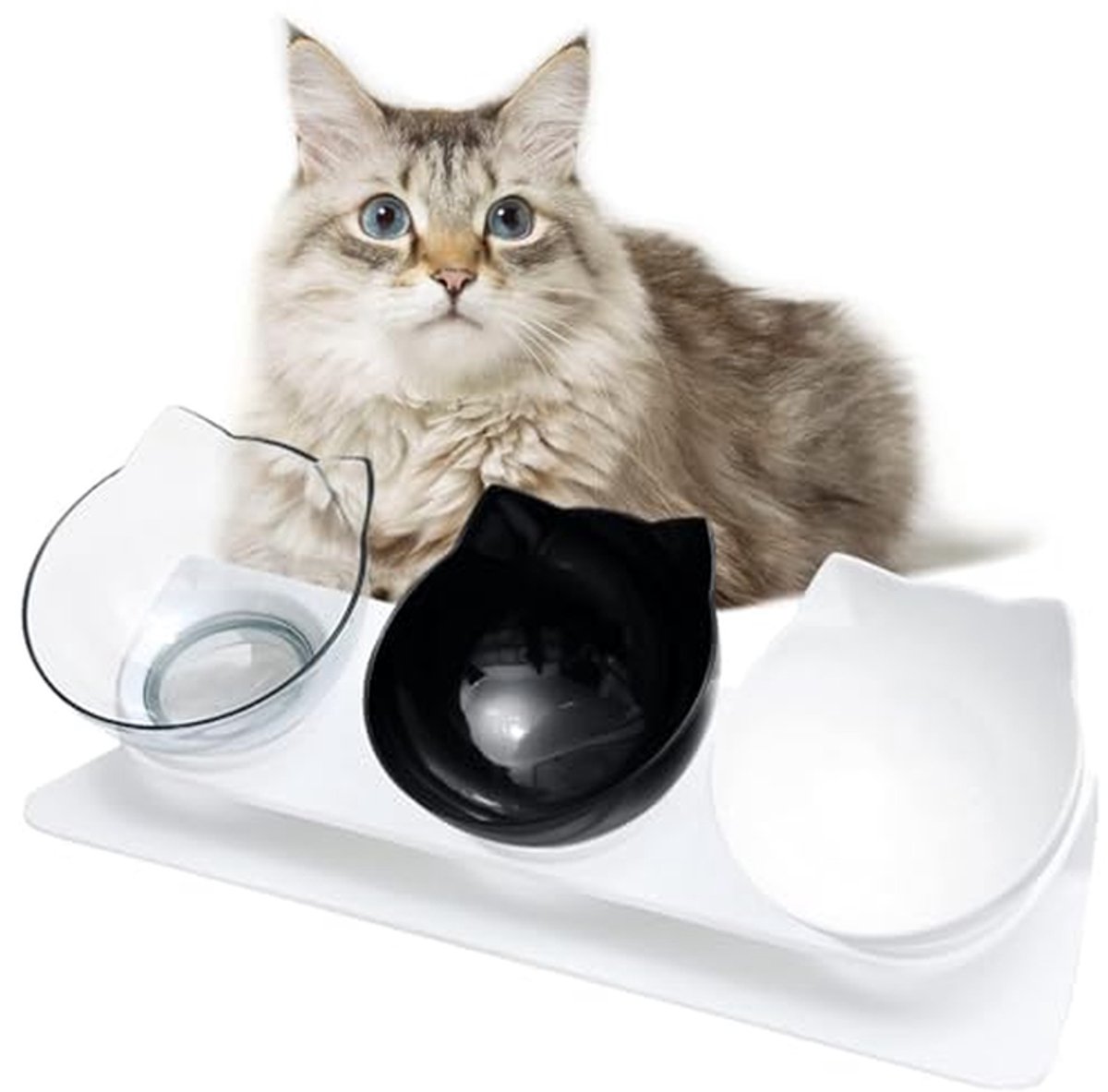 Verhoogde kattenkommen met antislip en kattenoor ontwerp - 3-delig, 15 graden