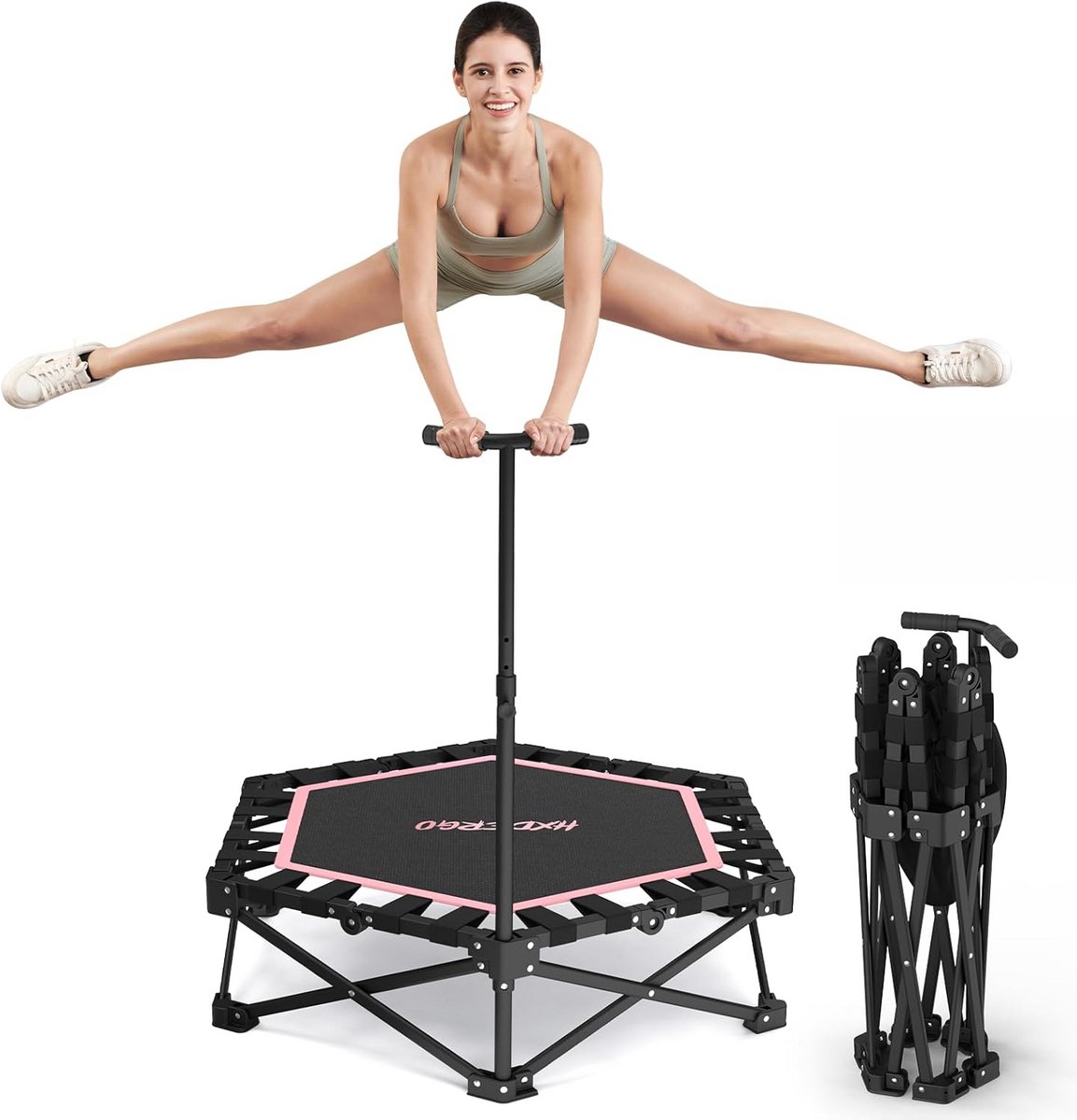 Fitness Trampoline Ø106,5 cm - Opvouwbaar met Verstelbare Handgreep - Stil voor Thuis Training