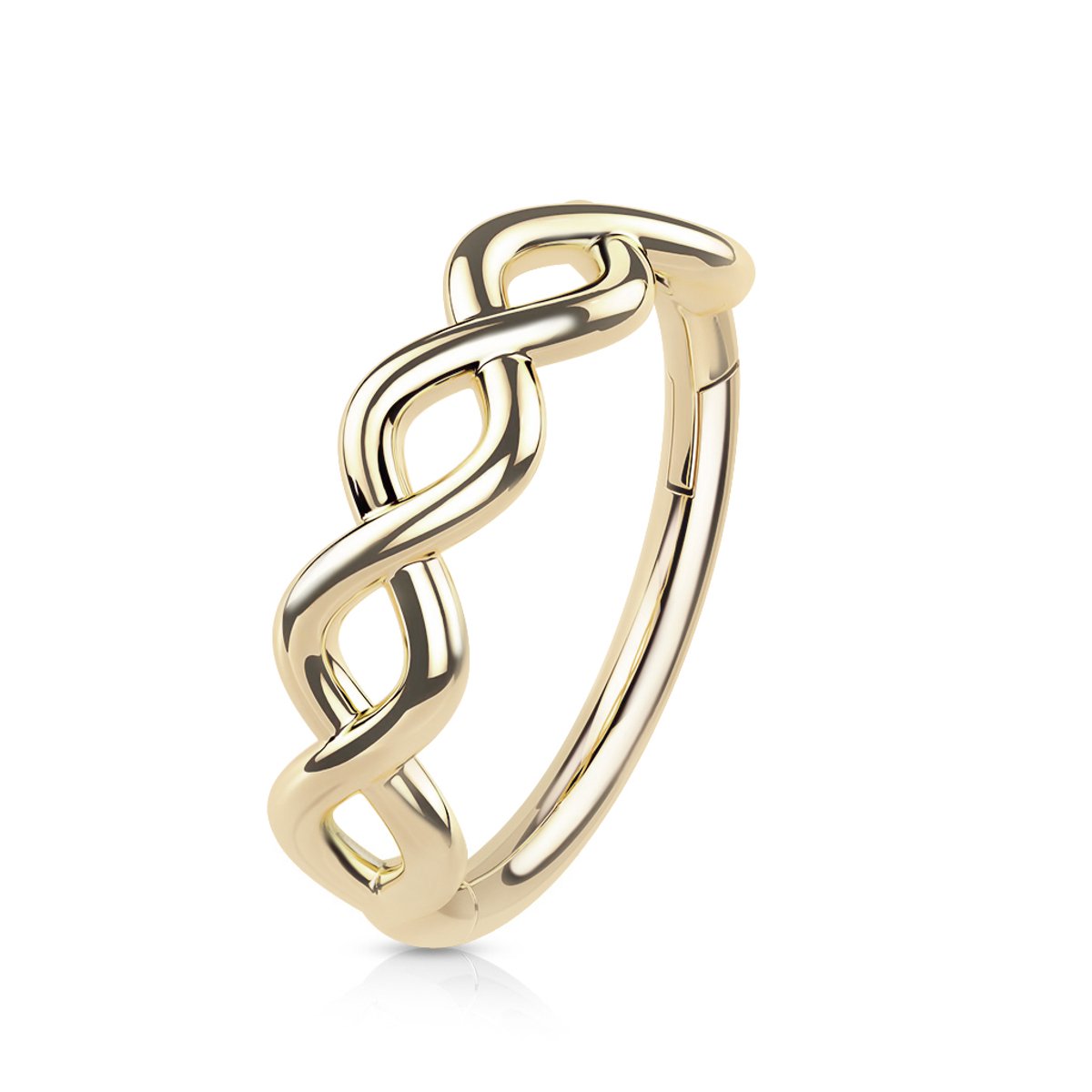 14kt - Geelgouden Segment Ring met Infinity Twist - 1,2 mm Staaf Dikte - 8 mm Diameter - 14 Karaat Gouden Piercing Ring - Infinity Design - Echt Goud (585) - Inclusief Echtheidscertificaat