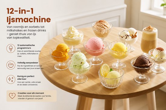 Jensaro IJsmachine voor Thuis - IJsmaker - Gelato Machine - Sorbet Maker - Frozen Yoghurt Maker - Milkshake Maker - 12 Programma's — afbeelding 2