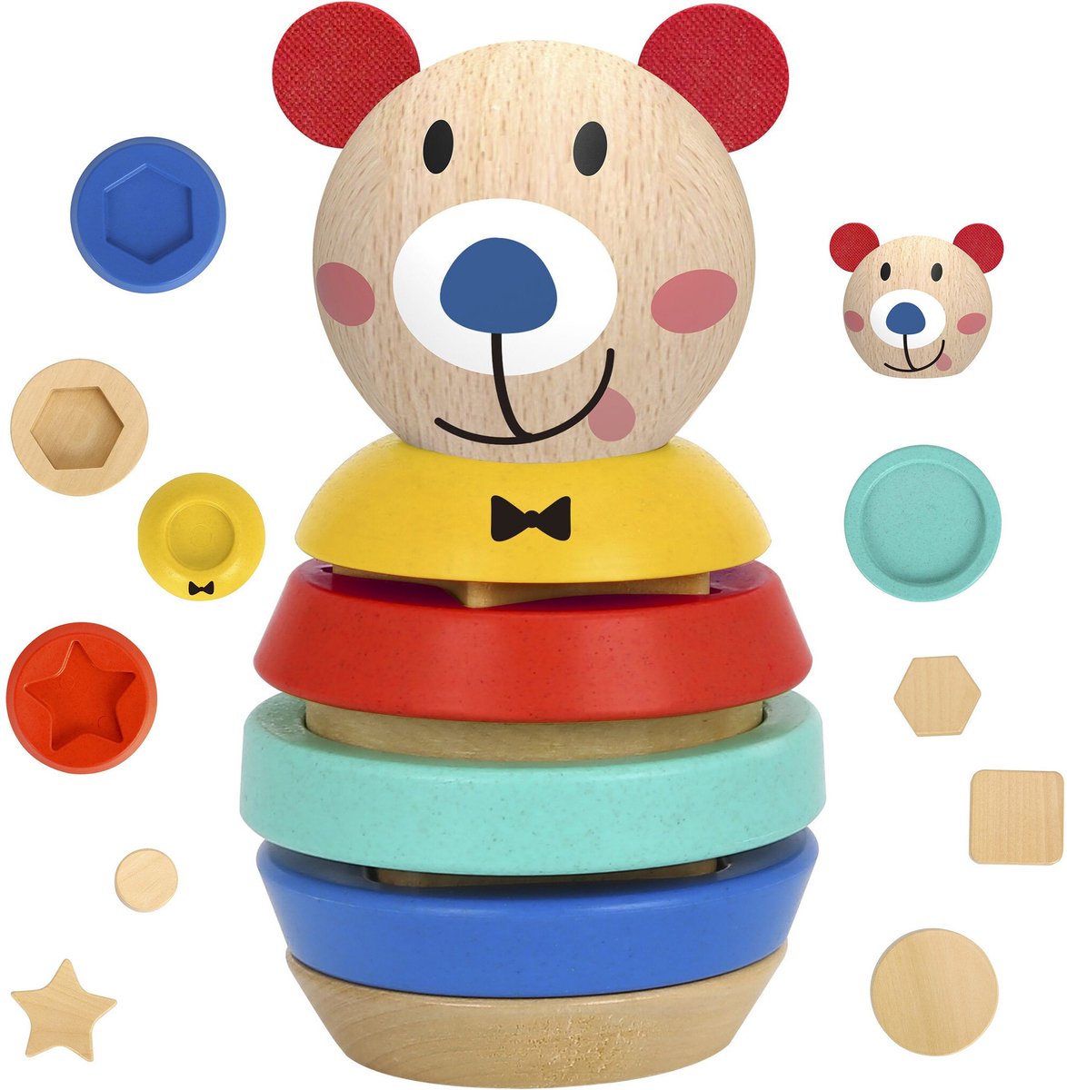 Tooky Toy Wooden Puzzle Pyramid Shapes Teddy Bear 11 Pcs. - UNI