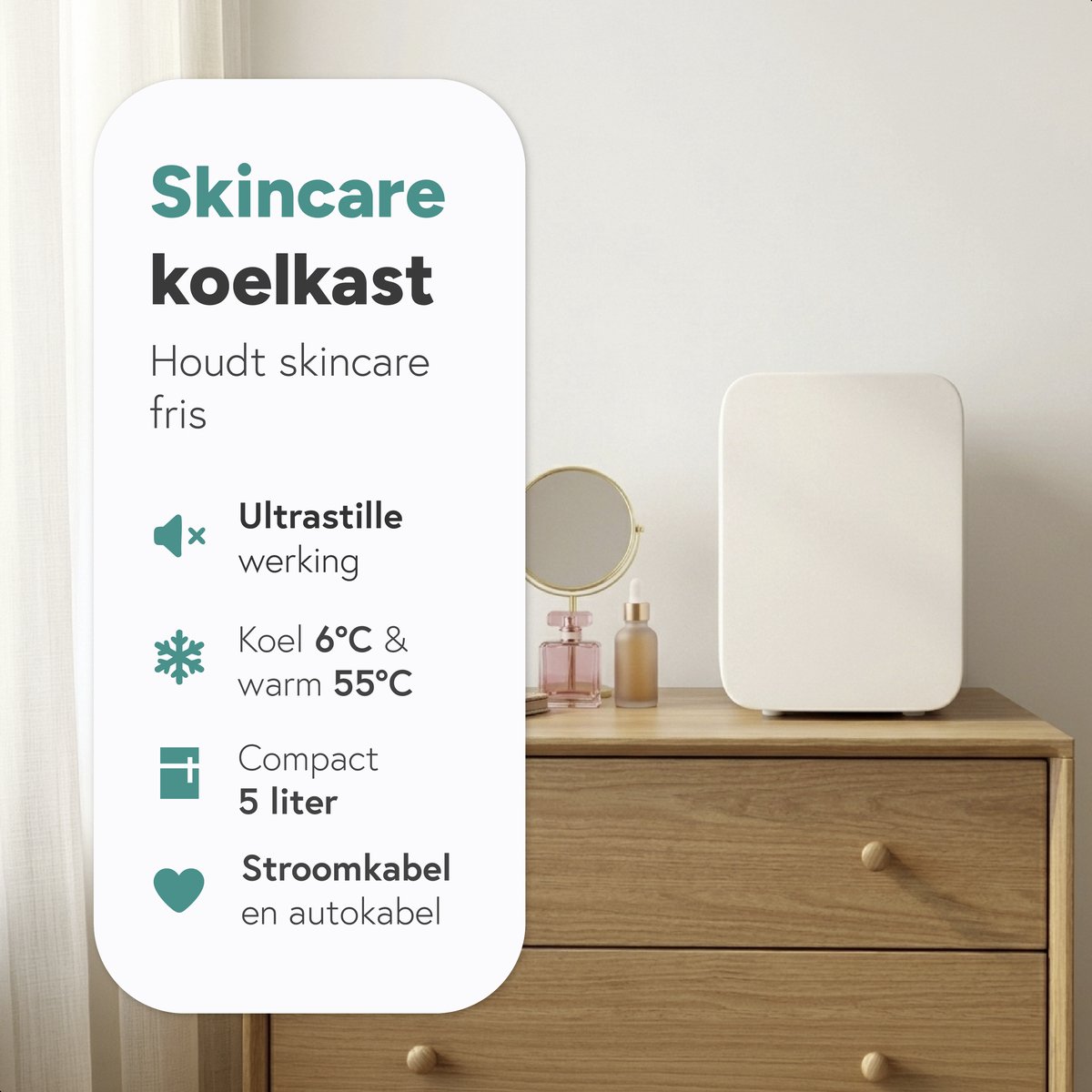 Soft & Silky Skincare fridge - Mini - Make up Organizer - Make-up Koelkast - Cosmetica & Skincare - Auto koelkast - Beauty - Frigobox - ac/dc - koelkastje — afbeelding 3