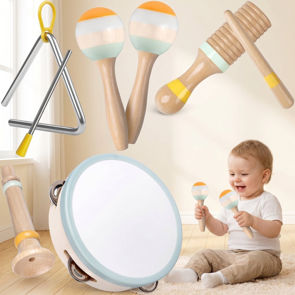 Houten Muziekinstrumenten Set voor Kinderen - Montessori Speelgoed - Interactief speelgoed - 6-delig Slagwerk & Ritme - Educatief Hout Cadeau voor Peuters & Kleuters