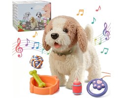 TEKROA® Interactieve Pluche Hond met Riem - Interactieve knuffels - Loopt, Blaft & Kwispelt - Elektronisch Huisdier & Accessoires - Beige
