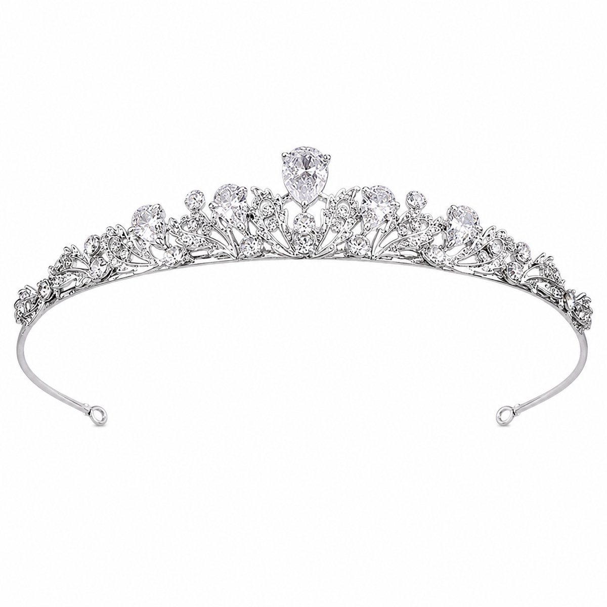Bruid Tiara Insteekmodel Zilver met Bergkristallen – Elegante Haar Kroon voor Bruiloft — afbeelding 6