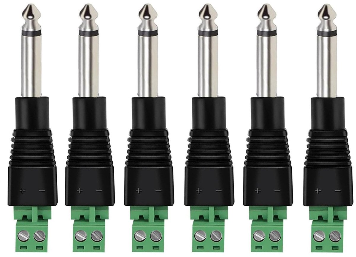 Dailygoods - Set van 6 Solderingloze 6,35 mm TS Stekkers