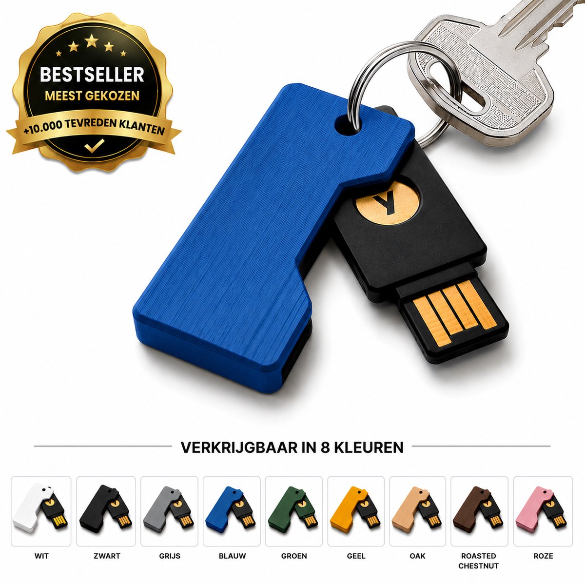 YubiKey Cover - USB Security Key Beschermhoes - Flip Cover Sleutelhanger Case - Compacte Beveiligingssleutel Houder - Krasbestendige USB Authenticatie Sleutel Cover - Travel Friendly - Blauw