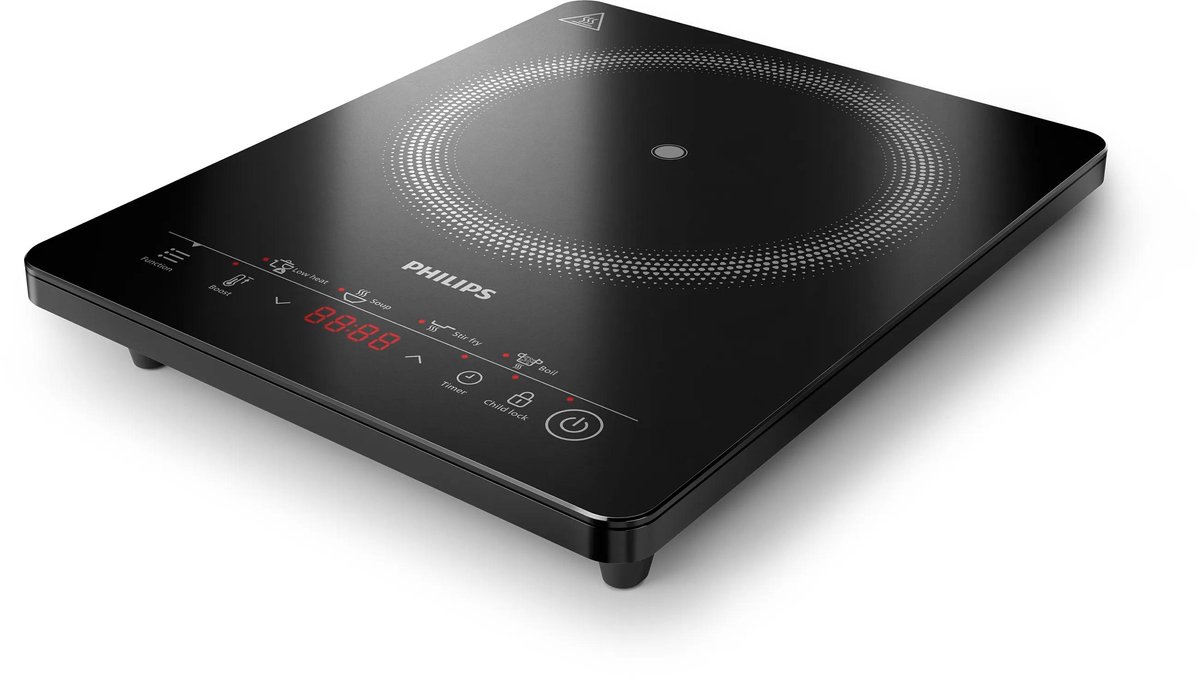 Philips Inductiekookplaat 3000-serie HD5830/90 – Losse & Draagbare Inductie Kookplaat 1 Pits – 2000W met Boostfunctie – 8 Standen & 4 Kookprogramma's – Timer & Kinderslot – Keramisch Glas – Zwart