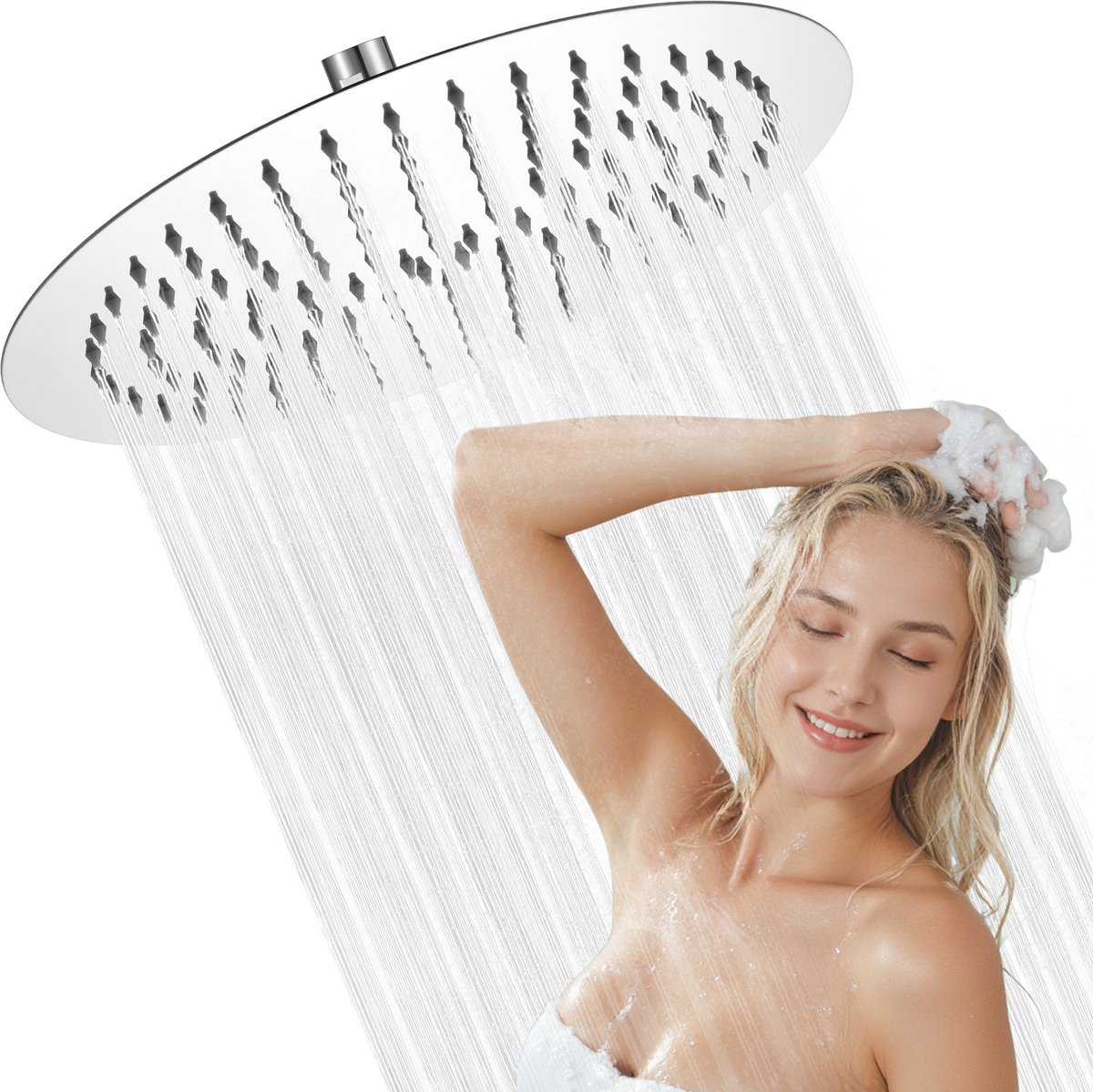 Auralum Max Luxe Regendouchekop Rond - Ø 25 cm / 10 Inch - Ultradunne Hoofddouche - Roestvrij Staal (304 RVS) - 360° Draaibaar - Wellness Zilver