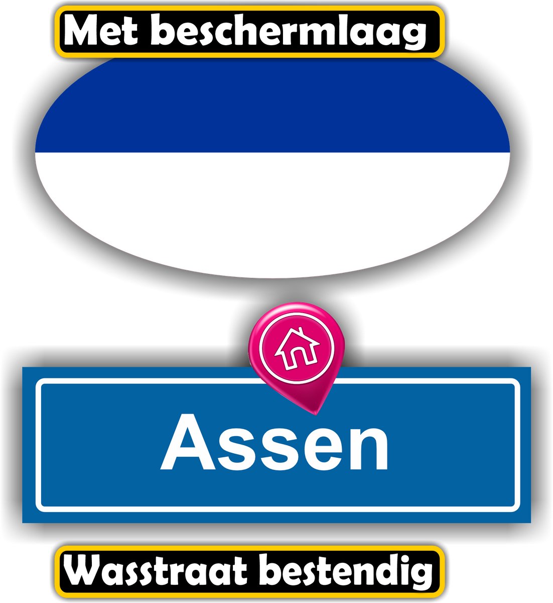 Jerma - Assen - Auto - Sticker - set 2 - Ovaal 13x7 cm - rechthoek 13x6 cm - Zelfklevend - Vinyl