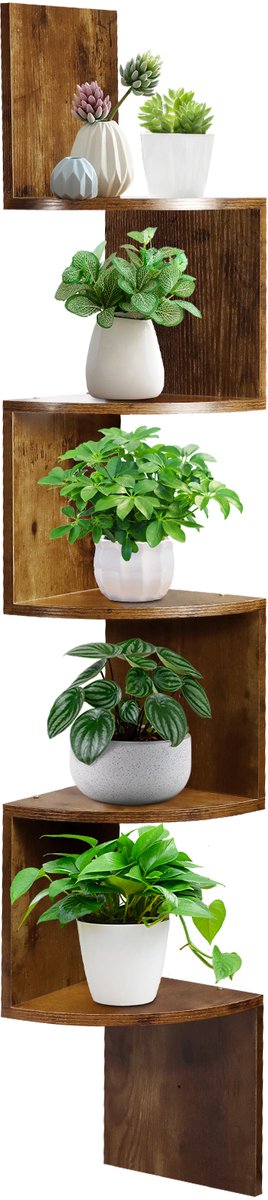 Lemlit Hoekplank Wandplank 5 Lagen 124,5 cm - Zwevende Wandplank Hoekrek Boekenplank en Plantenrek voor Slaapkamer Woonkamer Badkamer Kantoor - Vintage Brui