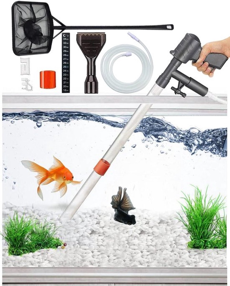 Aquariumgrindreiniger - Sifon aquariumstofzuiger voor het opzuigen van vuil - Aquariumvisnetkit voor het reinigen van aquariumgrind en -zand