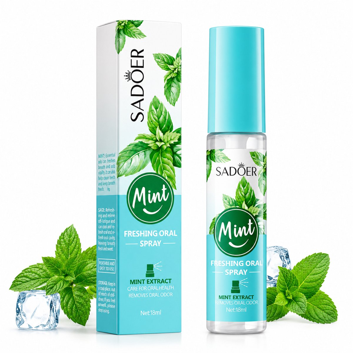 SADOER Mondwater | Mondspray Mint |Ademverfrisser Spray| Slechte Adem Verwijderen | Alcoholvrije Mondspray | Breath Freshener Spray | Halitosis Spray | Frisse Adem | Mondverzorging | Anti Bacterieel | Reisformaat 18ml |Direct Fris Gevoel | Munt Smaak