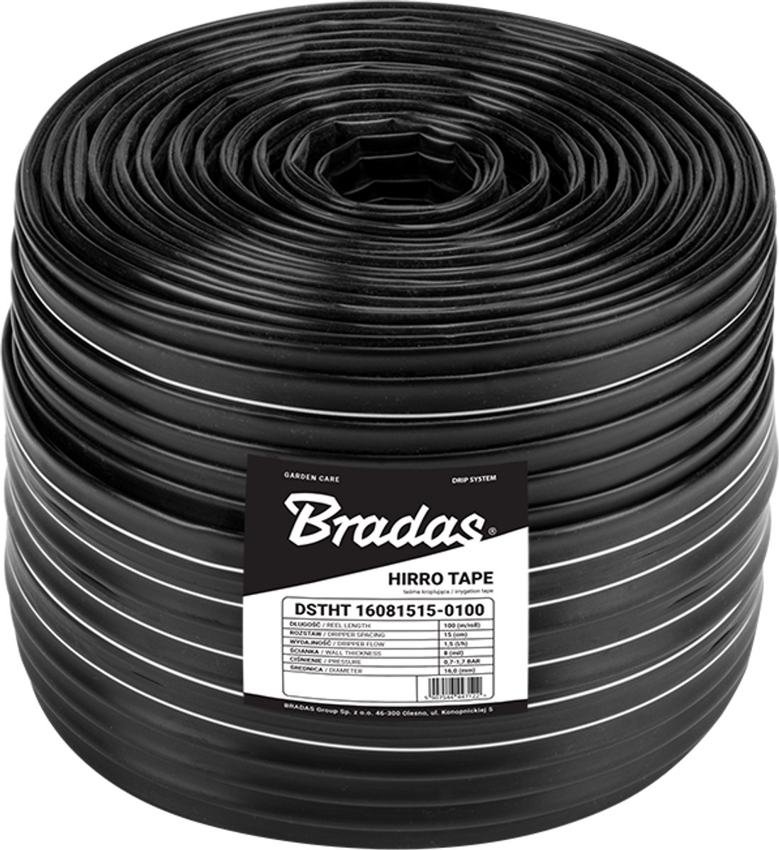 Bradas Hirro Druppeltape 100 m – 16 mm Irrigatietape – 8 mil – 1.5 l/u – Druppelafstand 10 cm – Voor Kassen en Rijgewassen