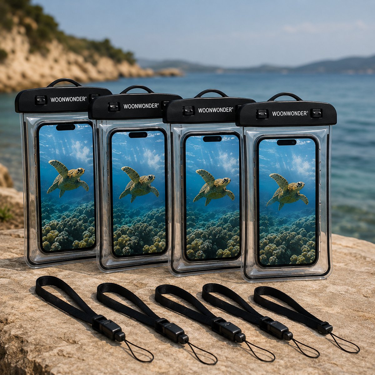 WoonWonder Waterdicht Telefoonhoesje - Set van 4 Stuks - Onderwater Hoesje Telefoon - Waterdichte Zak met Dubbele Klipsluiting - Universeel voor Alle Telefoons